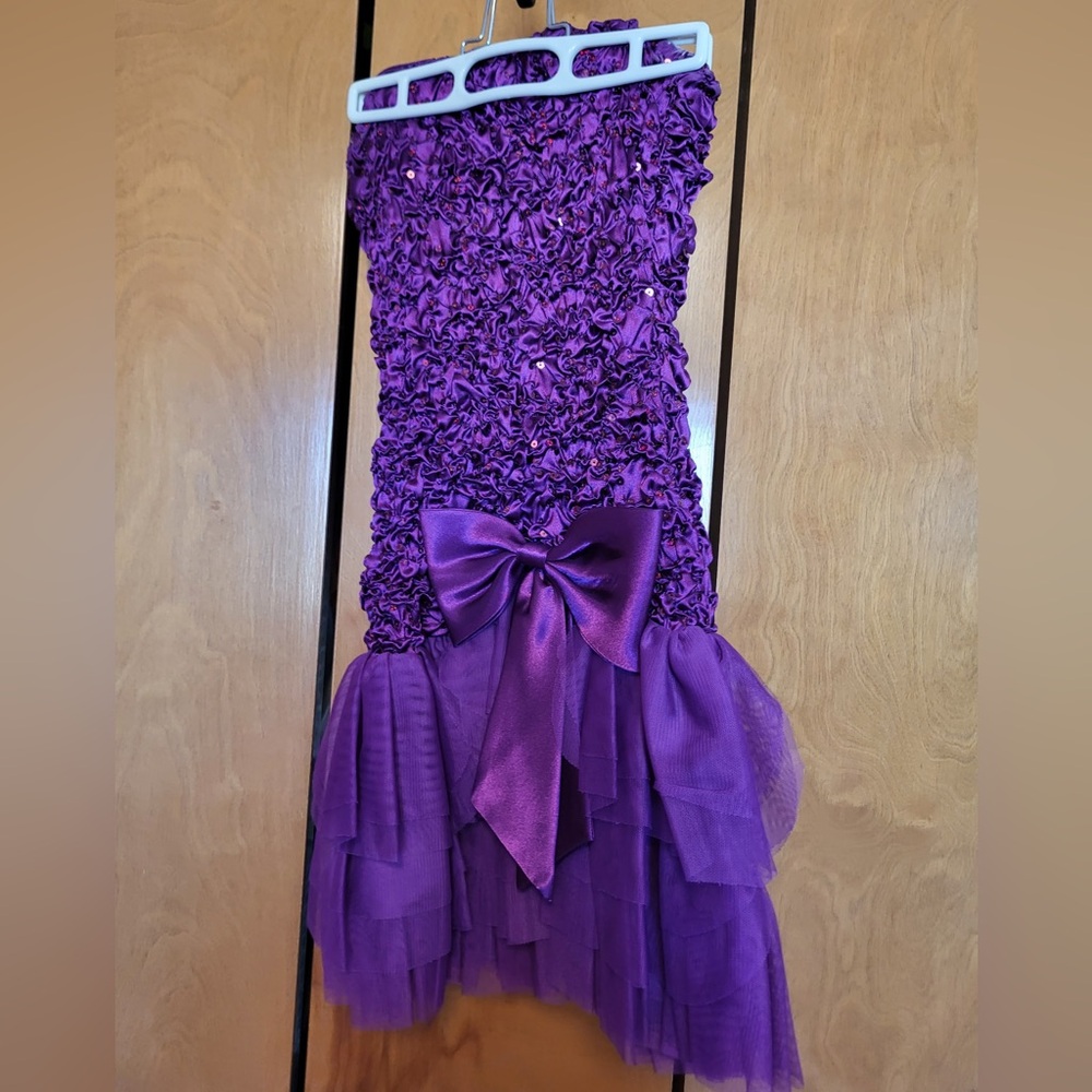 Strapless Purple Ruffle Bow Cocktail Dress